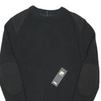 FILA Mens Black Plain Crew Neck Basic Knit Jumper S Cotton Blend Comfort Casual