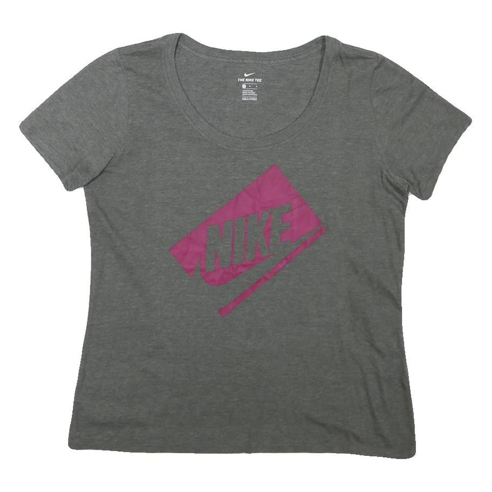 NIKE Womens Grey Pink Graphic T-Shirt M Short Sleeve Crew Neck Casual