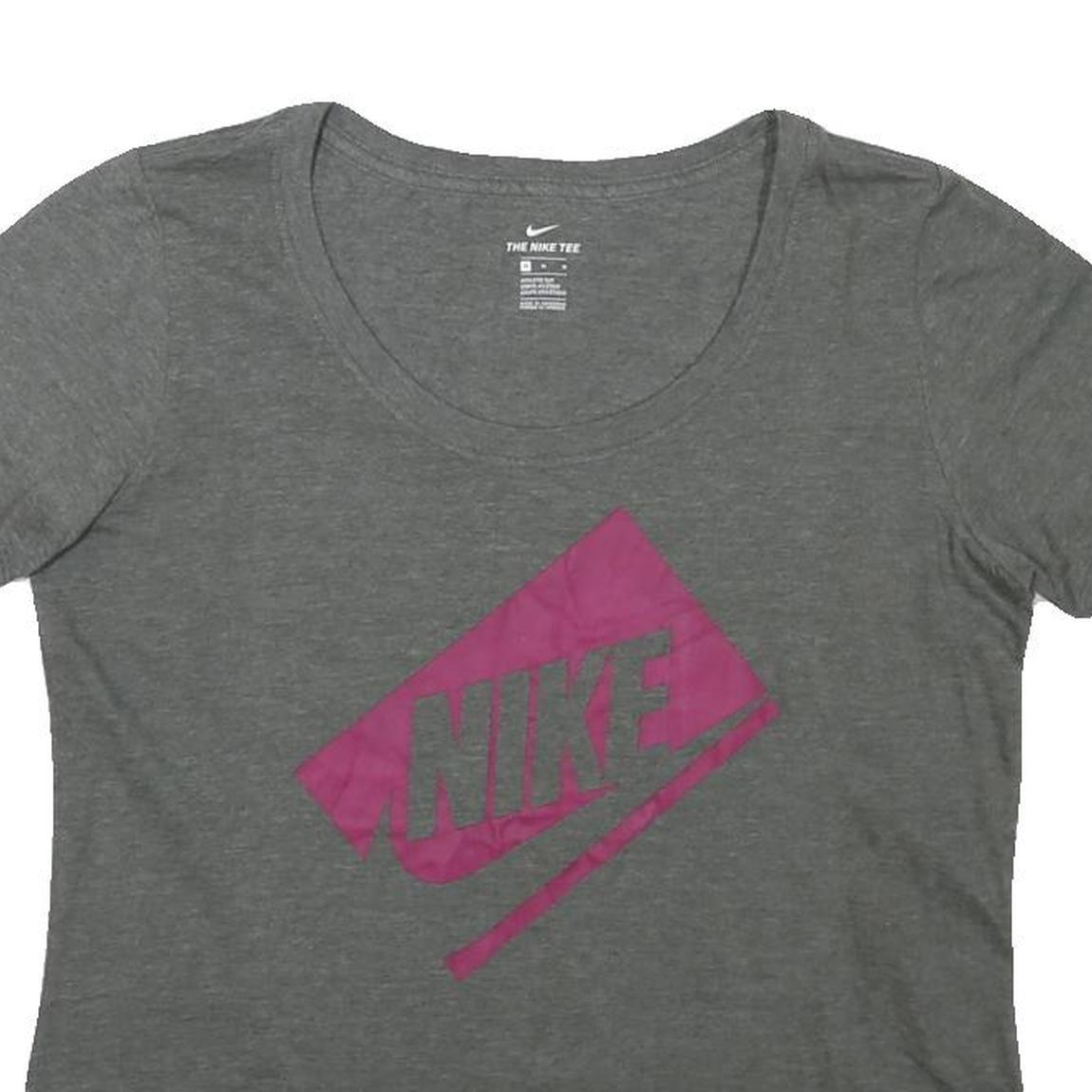 NIKE Womens Grey Pink Graphic T-Shirt M Short Sleeve Crew Neck Casual