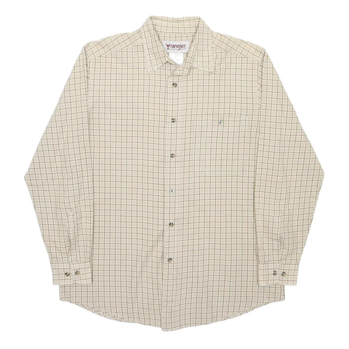 WRANGLER Mens Beige Checked Cotton Blend Shirt L Long Sleeve Casual Button