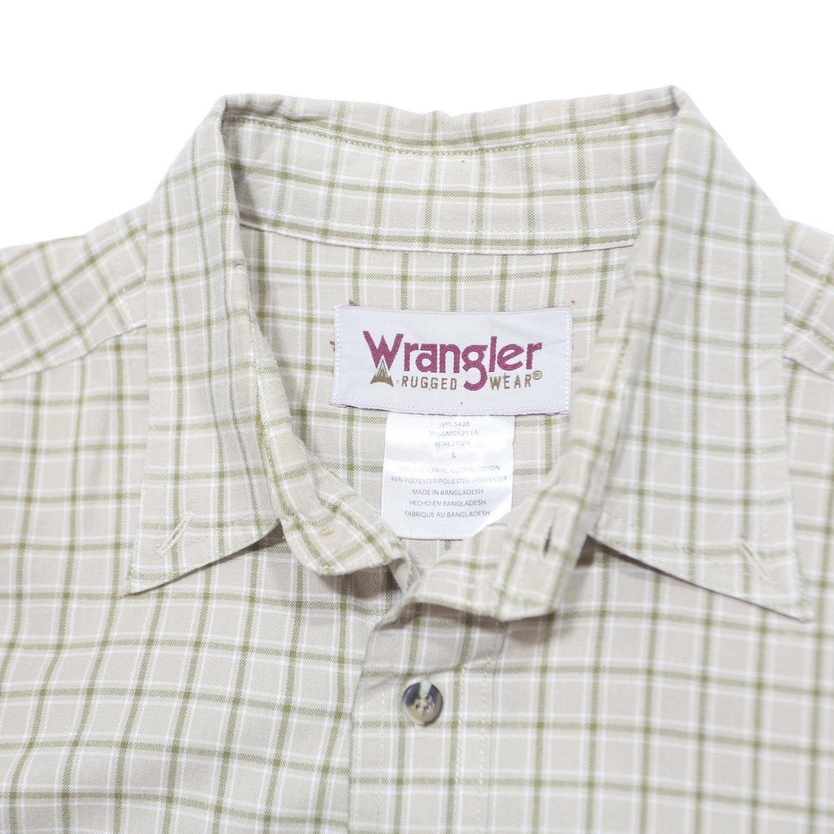 WRANGLER Mens Beige Checked Cotton Blend Shirt L Long Sleeve Casual Button