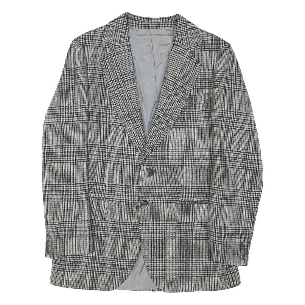 SQUARE DEAL Mens Grey Check Wool Blend Tailored Jacket S Woven Button Closure