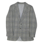 SQUARE DEAL Mens Grey Check Wool Blend Tailored Jacket S Woven Button Closure