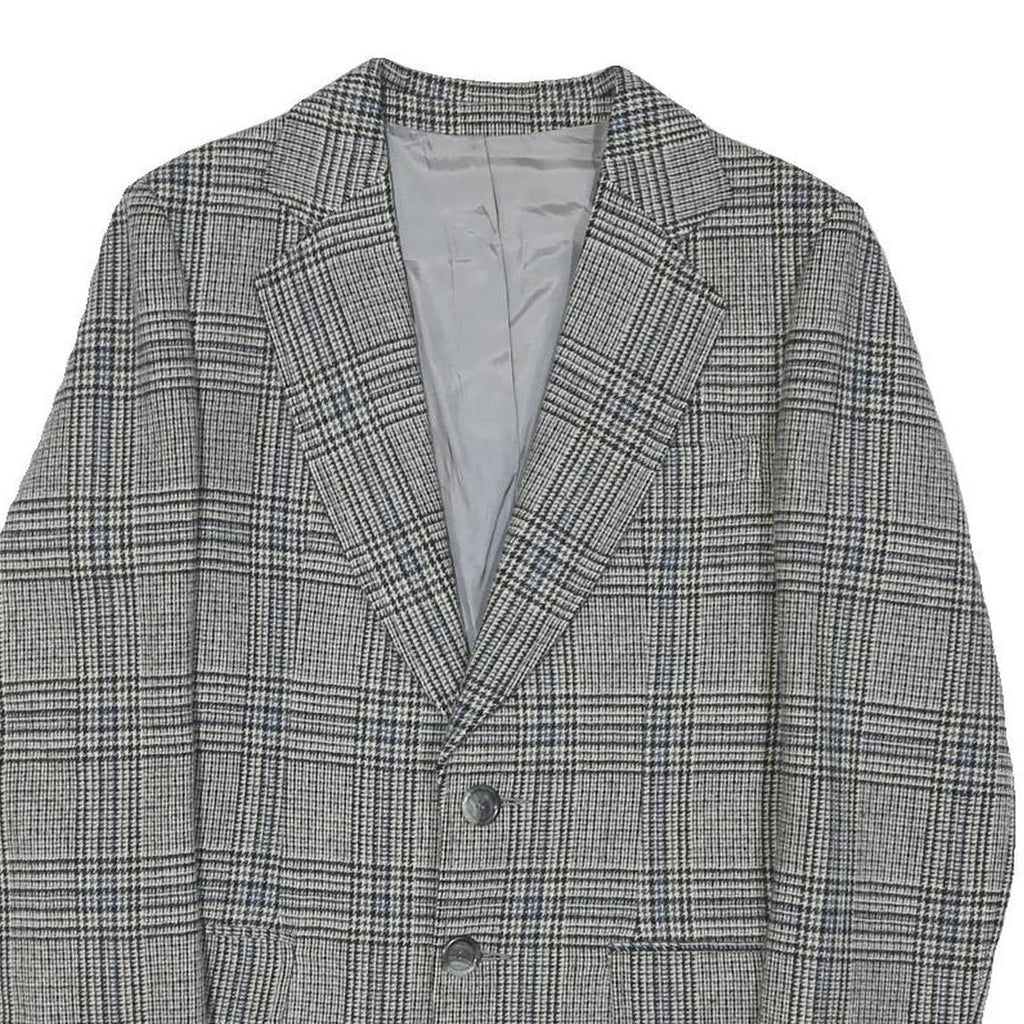 SQUARE DEAL Mens Grey Check Wool Blend Tailored Jacket S Woven Button Closure