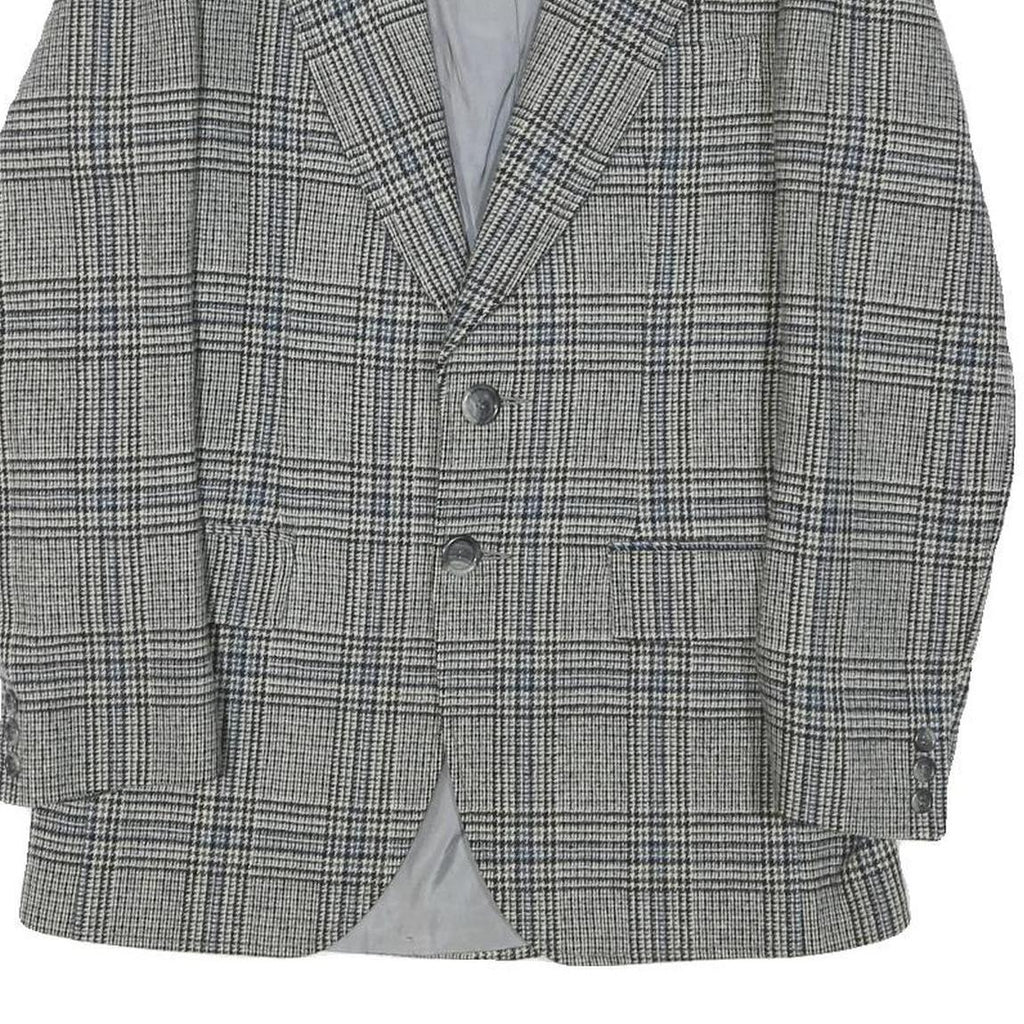 SQUARE DEAL Mens Grey Check Wool Blend Tailored Jacket S Woven Button Closure
