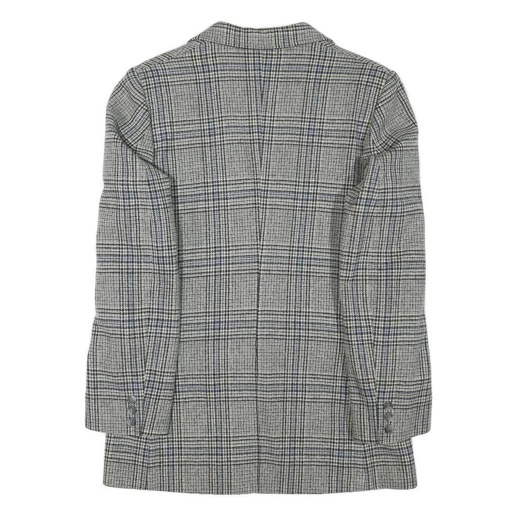 SQUARE DEAL Mens Grey Check Wool Blend Tailored Jacket S Woven Button Closure