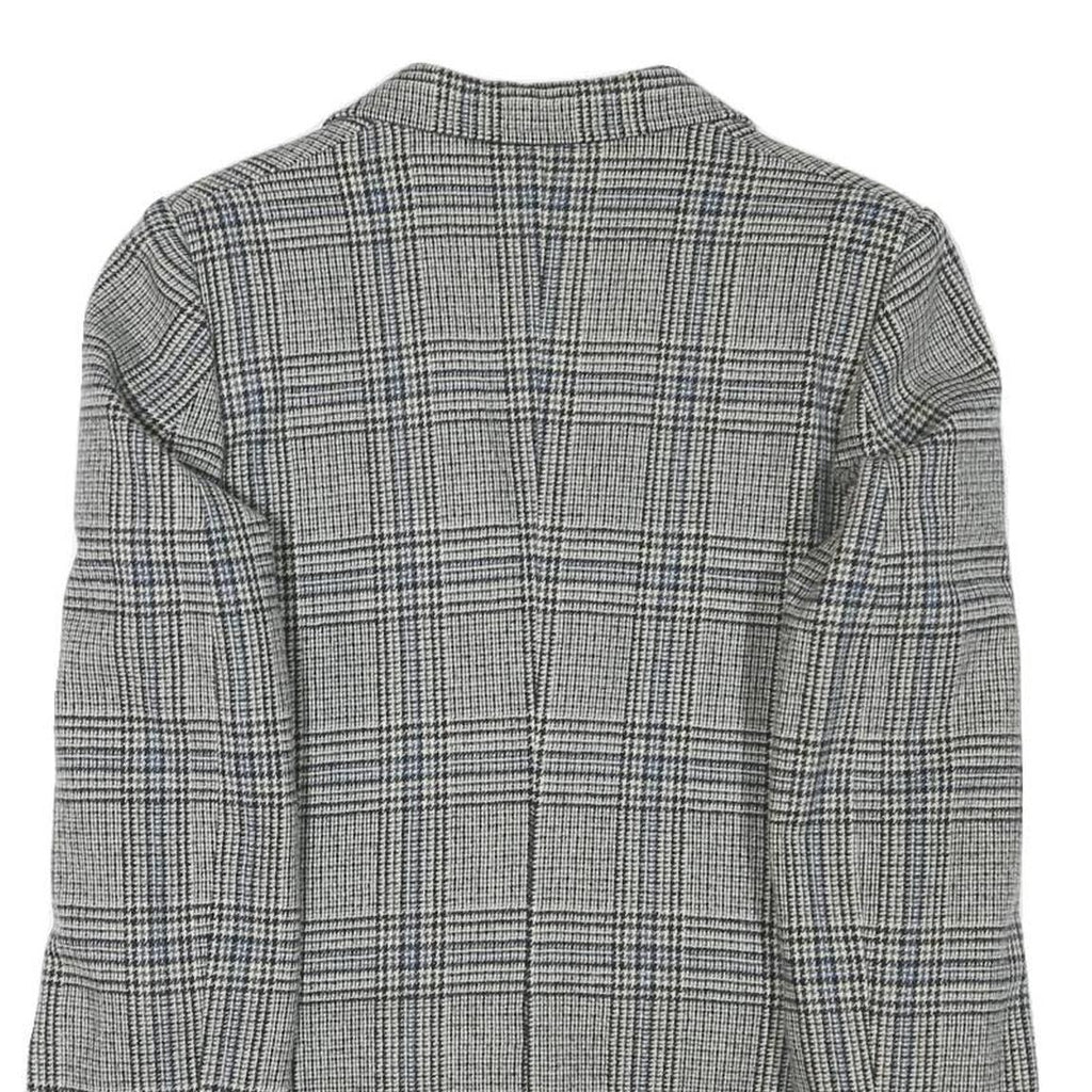 SQUARE DEAL Mens Grey Check Wool Blend Tailored Jacket S Woven Button Closure