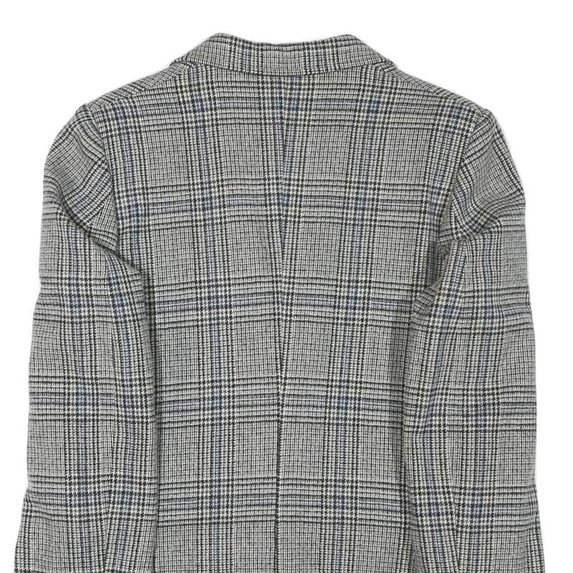 SQUARE DEAL Mens Grey Check Wool Blend Tailored Jacket S Woven Button Closure