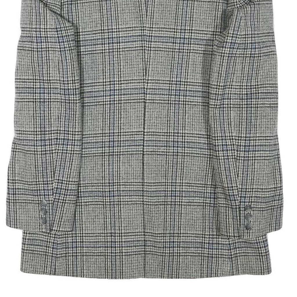 SQUARE DEAL Mens Grey Check Wool Blend Tailored Jacket S Woven Button Closure