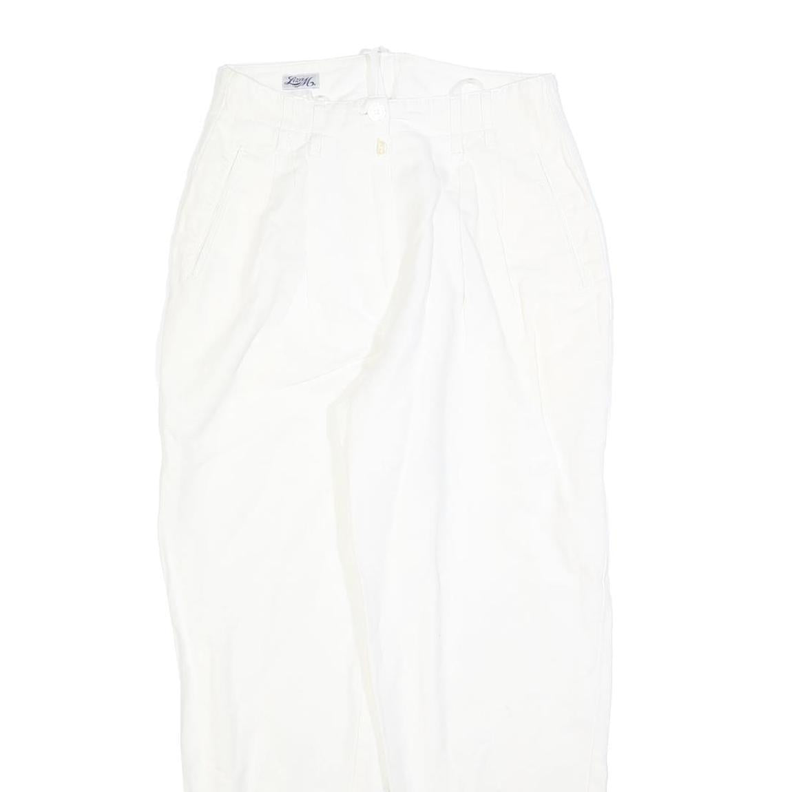 LIZA M Womens Cotton Blend White Regular Fit Straight Leg Trousers W28 L28