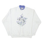 ONITA Womens White Cotton Blend Crew Neck XL Floral Birds Sweatshirt Pullover