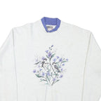 ONITA Womens White Cotton Blend Crew Neck XL Floral Birds Sweatshirt Pullover