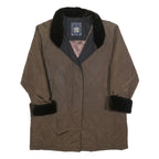 SCHNEIDERS Womens Brown & Black Quilted Button Jacket L Polyester Blend Fur Trim