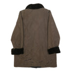 SCHNEIDERS Womens Brown & Black Quilted Button Jacket L Polyester Blend Fur Trim