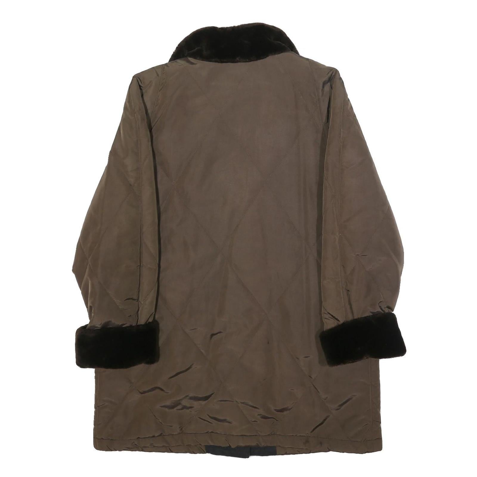 SCHNEIDERS Womens Brown & Black Quilted Button Jacket L Polyester Blend Fur Trim