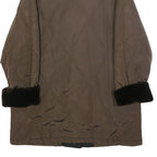 SCHNEIDERS Womens Brown & Black Quilted Button Jacket L Polyester Blend Fur Trim