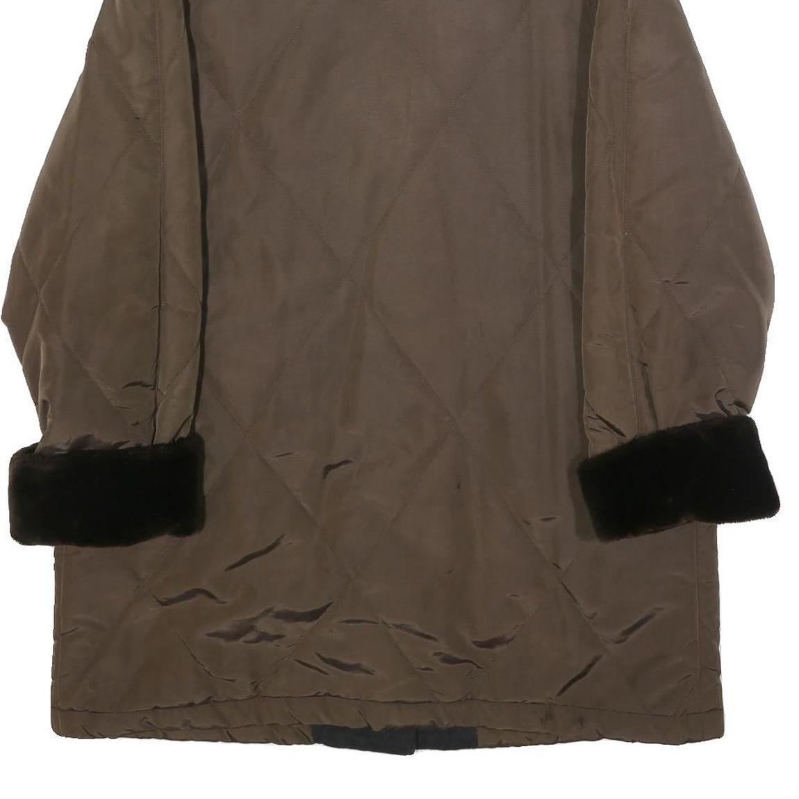 SCHNEIDERS Womens Brown & Black Quilted Button Jacket L Polyester Blend Fur Trim