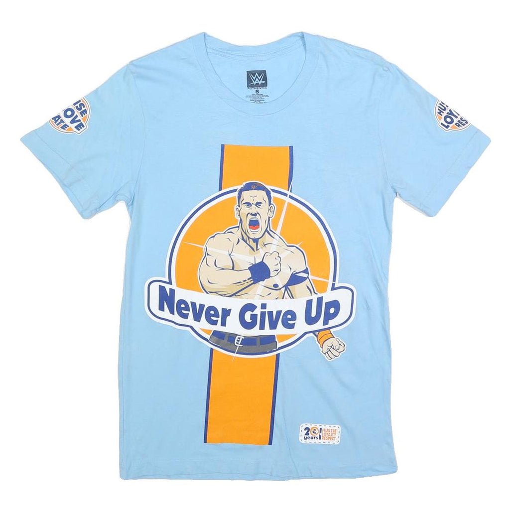 WWE Mens Blue Never Give Up Graphic T-Shirt S Short Sleeve Crew Neck Wrestling