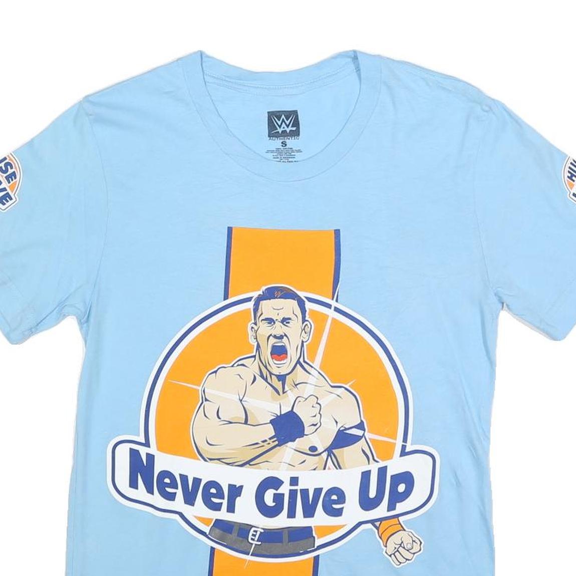 WWE Mens Blue Never Give Up Graphic T-Shirt S Short Sleeve Crew Neck Wrestling