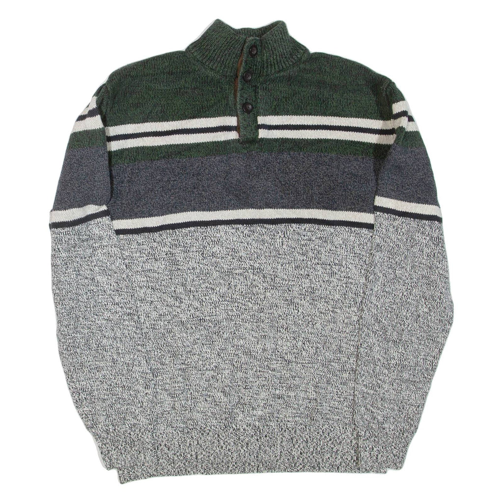 CHAPS Mens Patterned Jumper Grey Colourblock Button Neck Tight Knit L