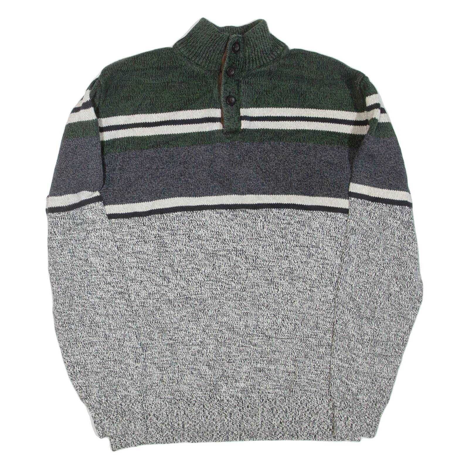 CHAPS Mens Patterned Jumper Grey Colourblock Button Neck Tight Knit L