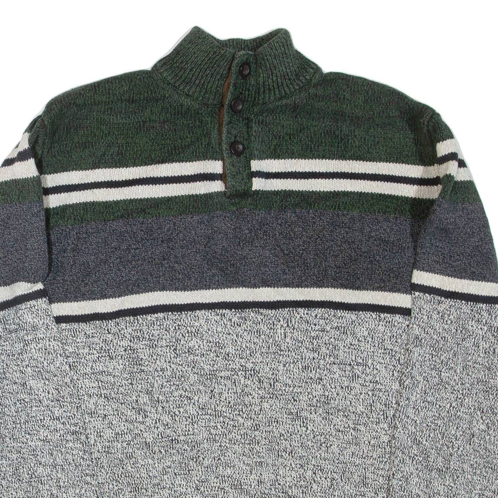 CHAPS Mens Patterned Jumper Grey Colourblock Button Neck Tight Knit L