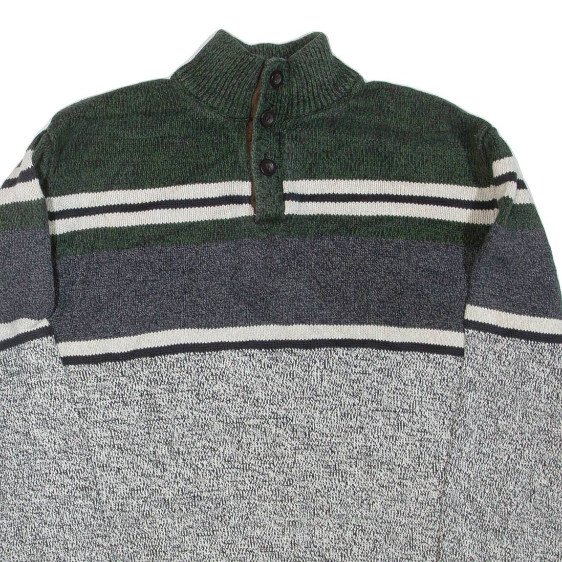 CHAPS Mens Patterned Jumper Grey Colourblock Button Neck Tight Knit L