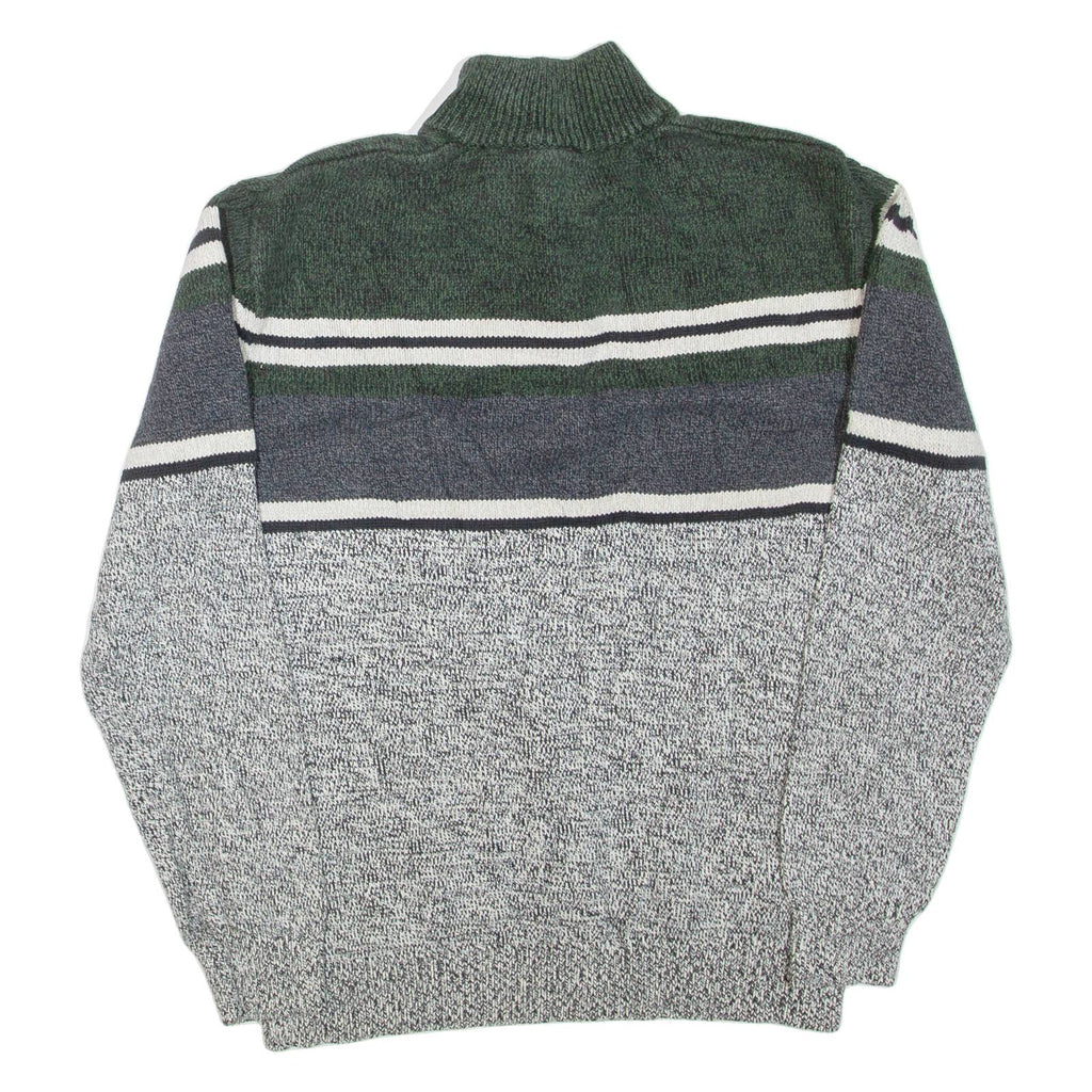 CHAPS Mens Patterned Jumper Grey Colourblock Button Neck Tight Knit L