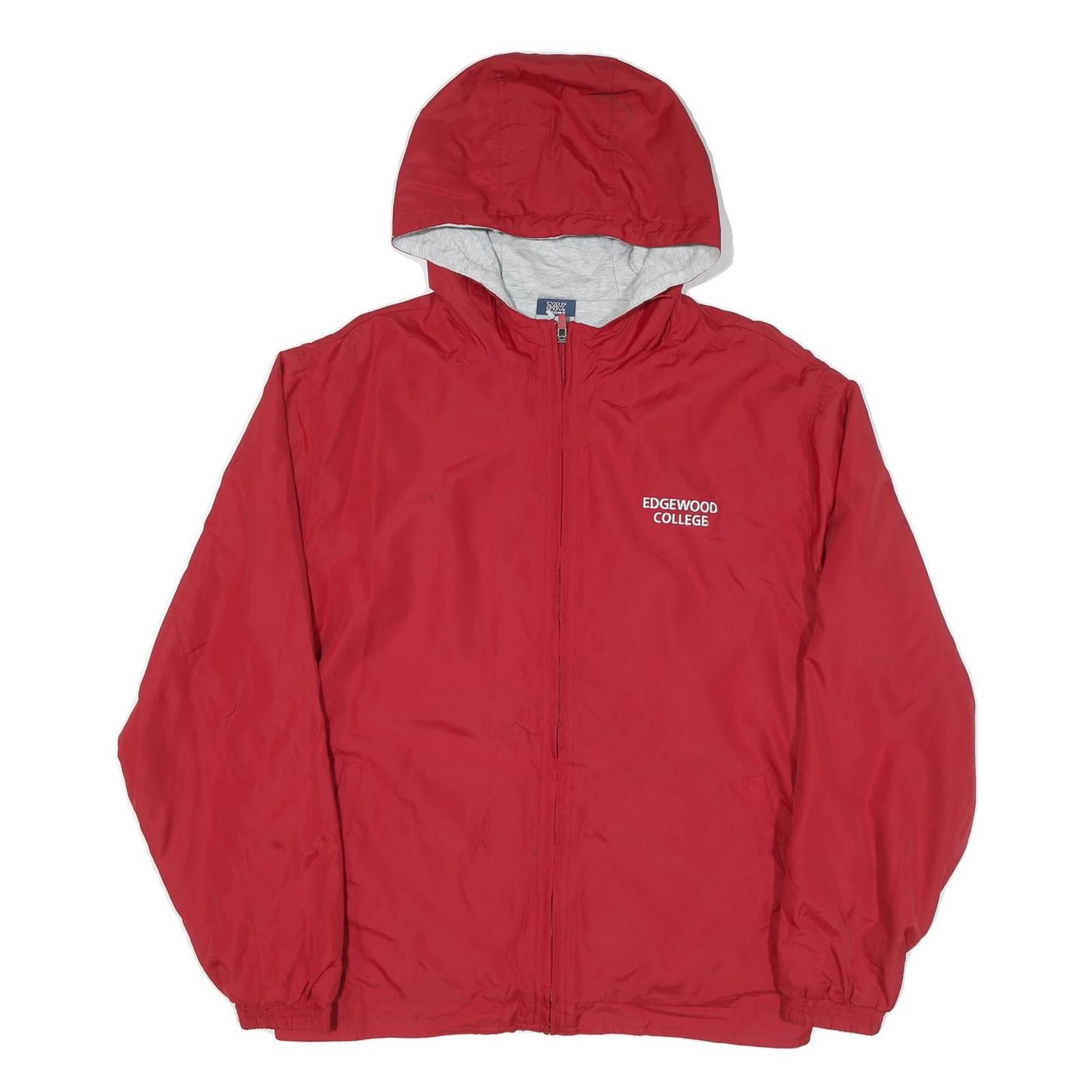 MV SPORT Mens Red Edgewood College Hooded Jacket L Polyester Blend Zip Plain
