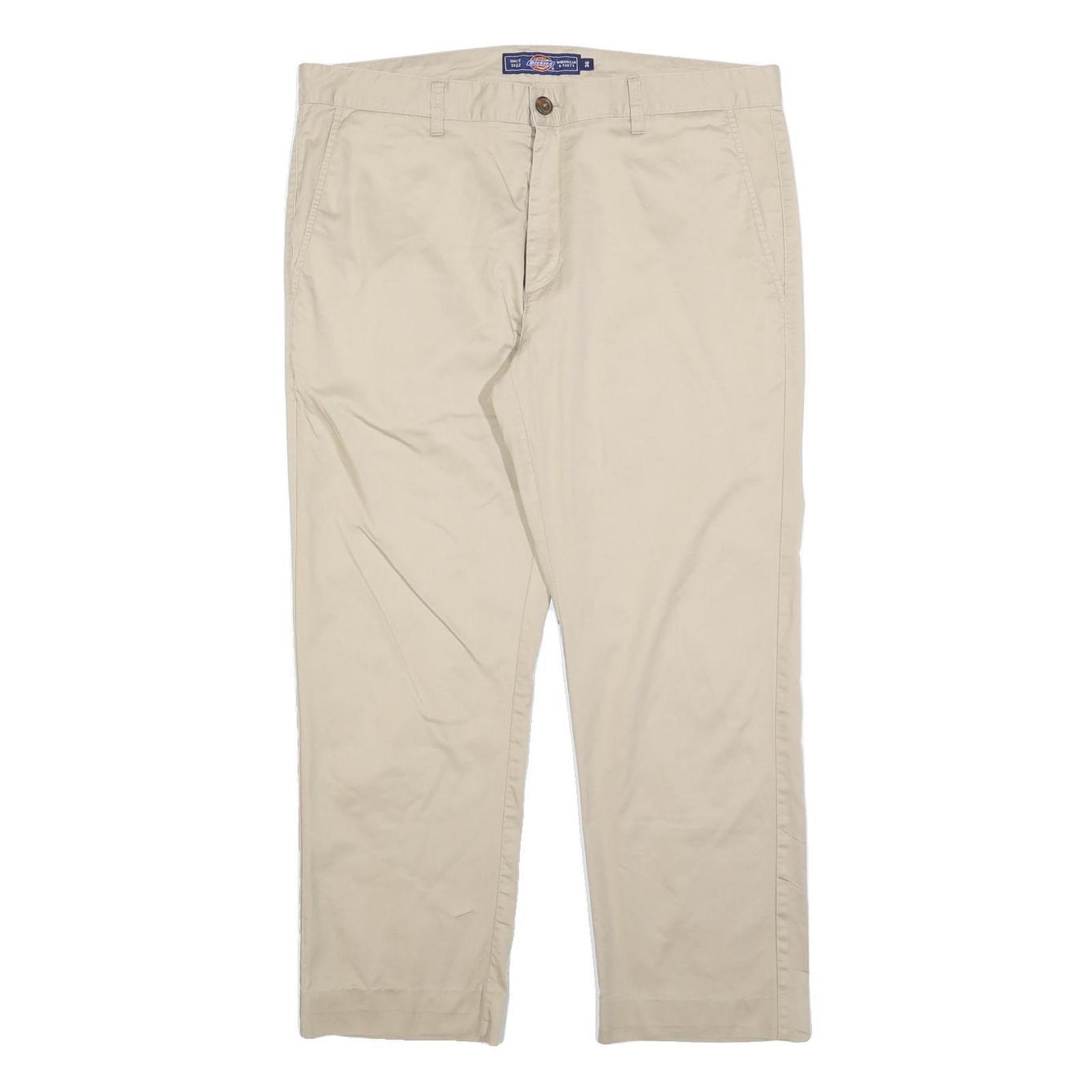 DICKIES Mens Regular Fit Beige Cotton Blend Trousers W36 L26 Workwear Classic