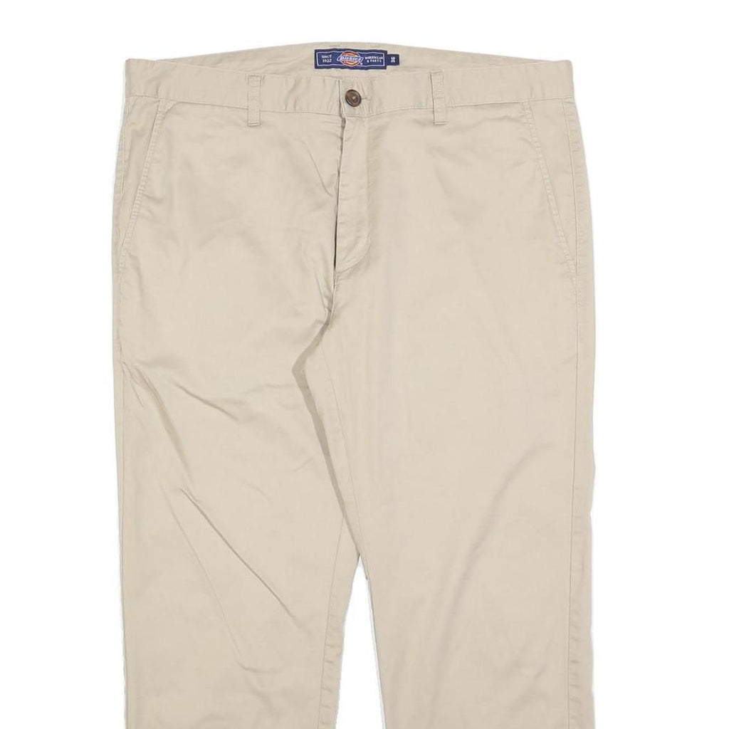 DICKIES Mens Regular Fit Beige Cotton Blend Trousers W36 L26 Workwear Classic