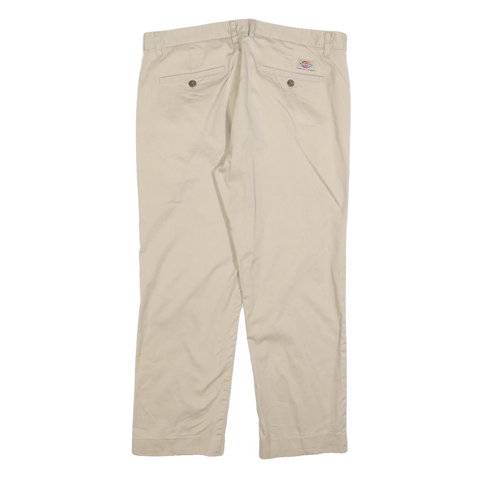 DICKIES Mens Regular Fit Beige Cotton Blend Trousers W36 L26 Workwear Classic
