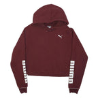 PUMA Womens Maroon Hoodie UK 12 Cropped Cotton Blend Hooded Sweatshirt