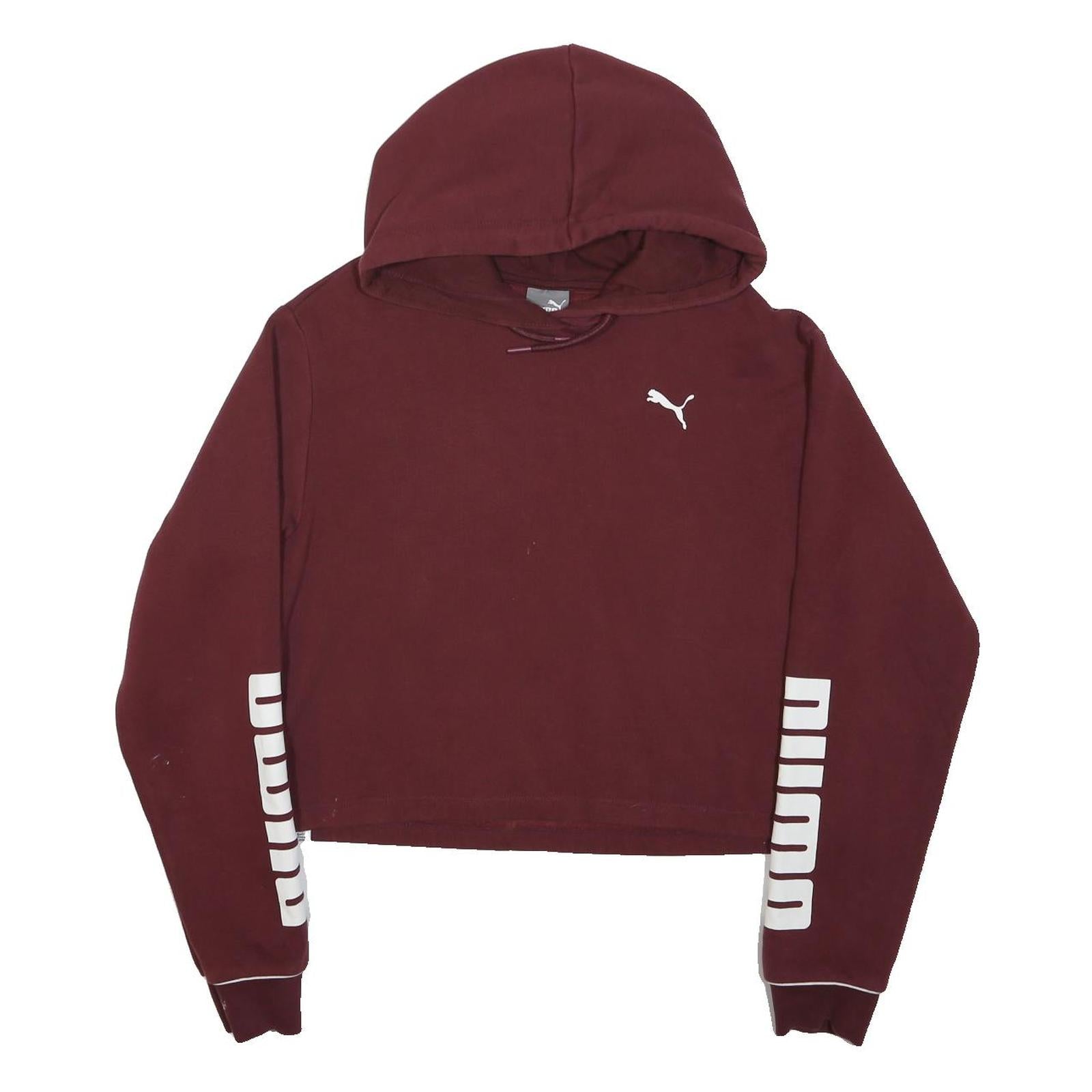 PUMA Womens Maroon Hoodie UK 12 Cropped Cotton Blend Hooded Sweatshirt