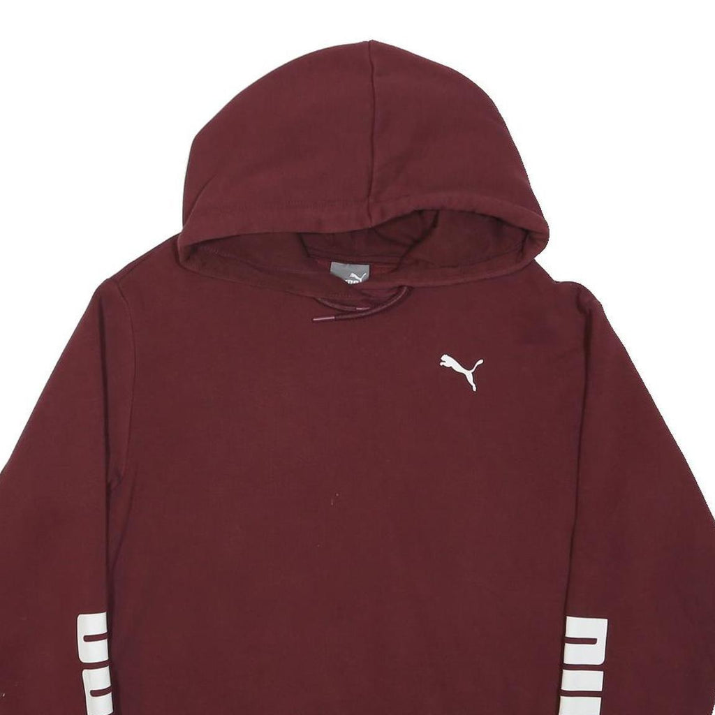 PUMA Womens Maroon Hoodie UK 12 Cropped Cotton Blend Hooded Sweatshirt