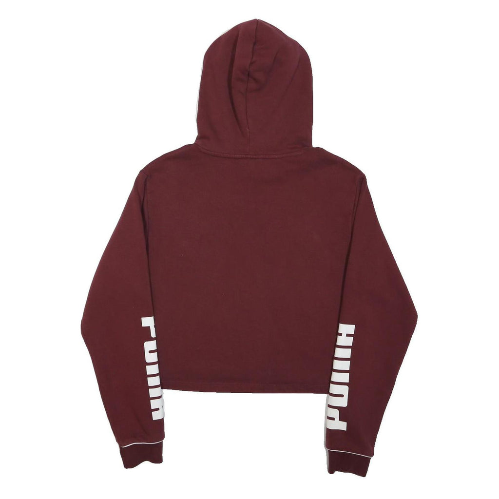PUMA Womens Maroon Hoodie UK 12 Cropped Cotton Blend Hooded Sweatshirt
