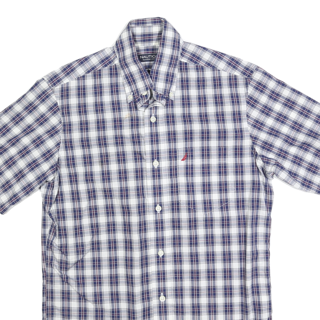 NAUTICA Mens Blue & White Check Shirt XS Classic Fit Button-Down Collar Short