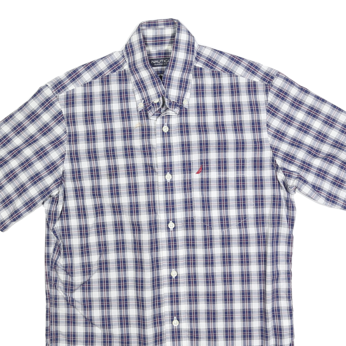 NAUTICA Mens Blue & White Check Shirt XS Classic Fit Button-Down Collar Short