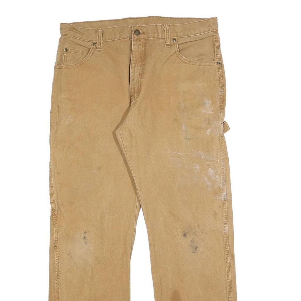 DICKIES Mens Regular Fit Beige Cotton Blend Zip Closure Trousers W34 L32 Utility