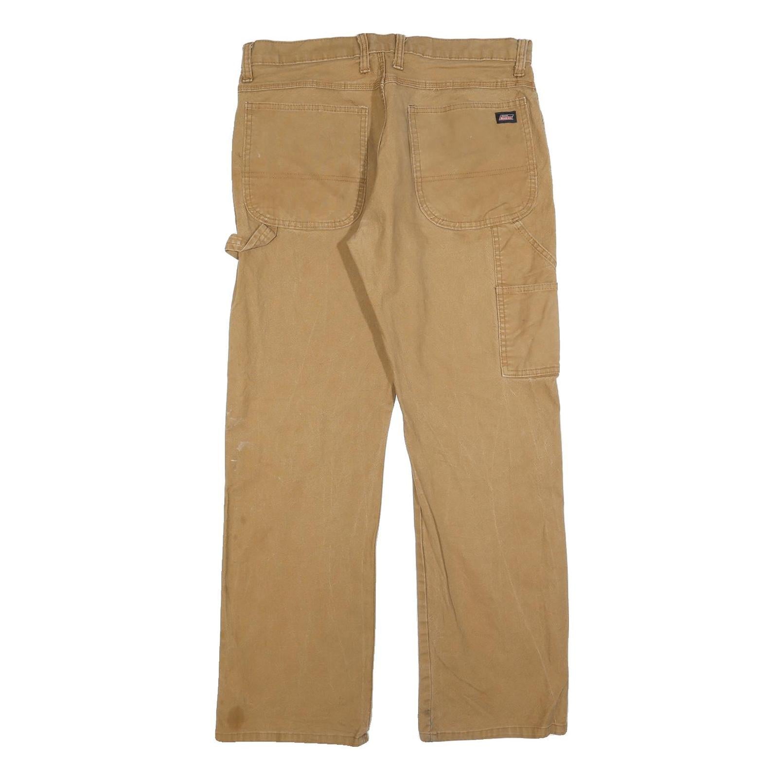 DICKIES Mens Regular Fit Beige Cotton Blend Zip Closure Trousers W34 L32 Utility