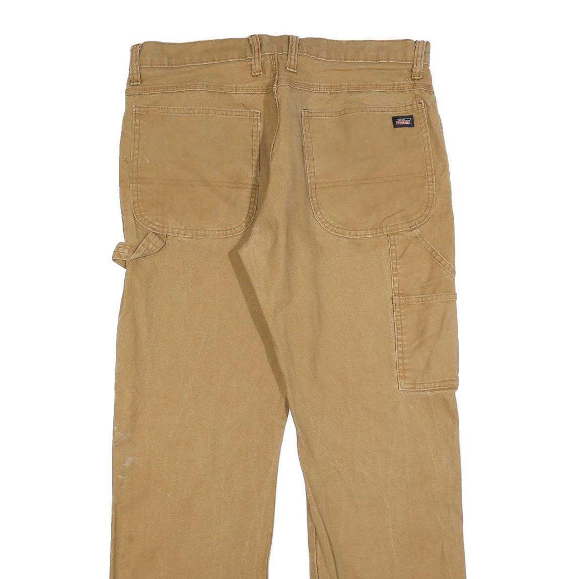DICKIES Mens Regular Fit Beige Cotton Blend Zip Closure Trousers W34 L32 Utility