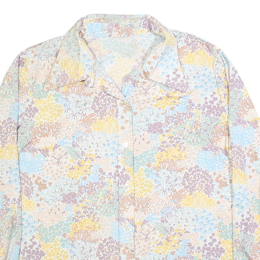 Womens Pastel Blue Yellow Purple Floral Print Shirt M Lightweight Stylish