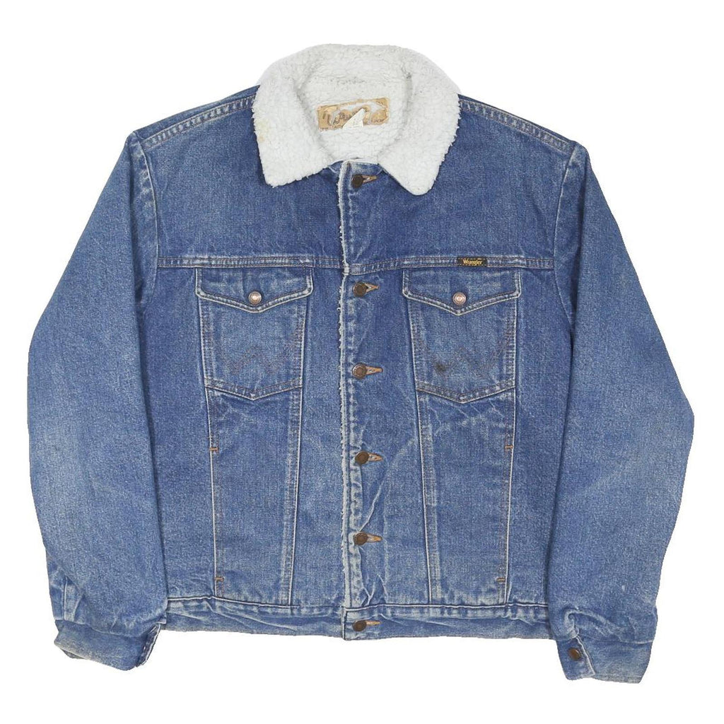 WRANGLER Mens Blue Denim Sherpa Collar Jacket L Cotton Blend Button Closure