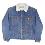 WRANGLER Mens Blue Denim Sherpa Collar Jacket L Cotton Blend Button Closure