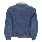 WRANGLER Mens Blue Denim Sherpa Collar Jacket L Cotton Blend Button Closure