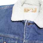 WRANGLER Mens Blue Denim Sherpa Collar Jacket L Cotton Blend Button Closure