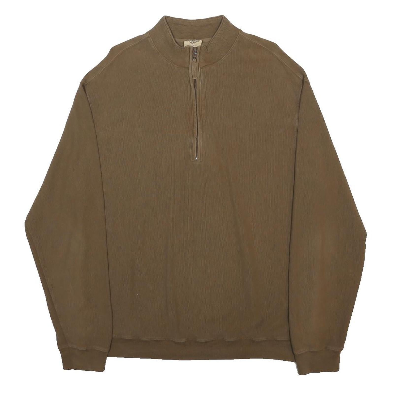 WOOLRICH Mens Brown Plain Pullover Zip Neck Basic Knit Jumper XL Casual Cotton