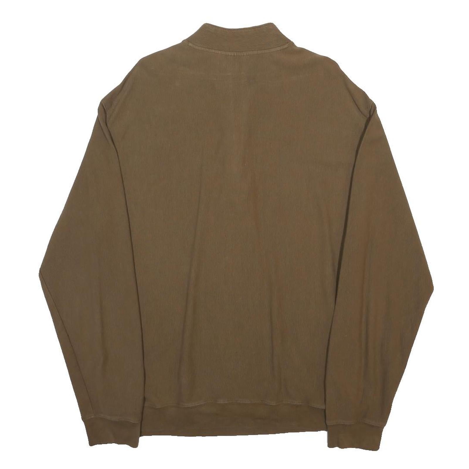 WOOLRICH Mens Brown Plain Pullover Zip Neck Basic Knit Jumper XL Casual Cotton