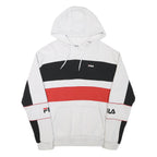 FILA Mens White Black & Red Colour Block Hoodie S Cotton Blend Casual Style