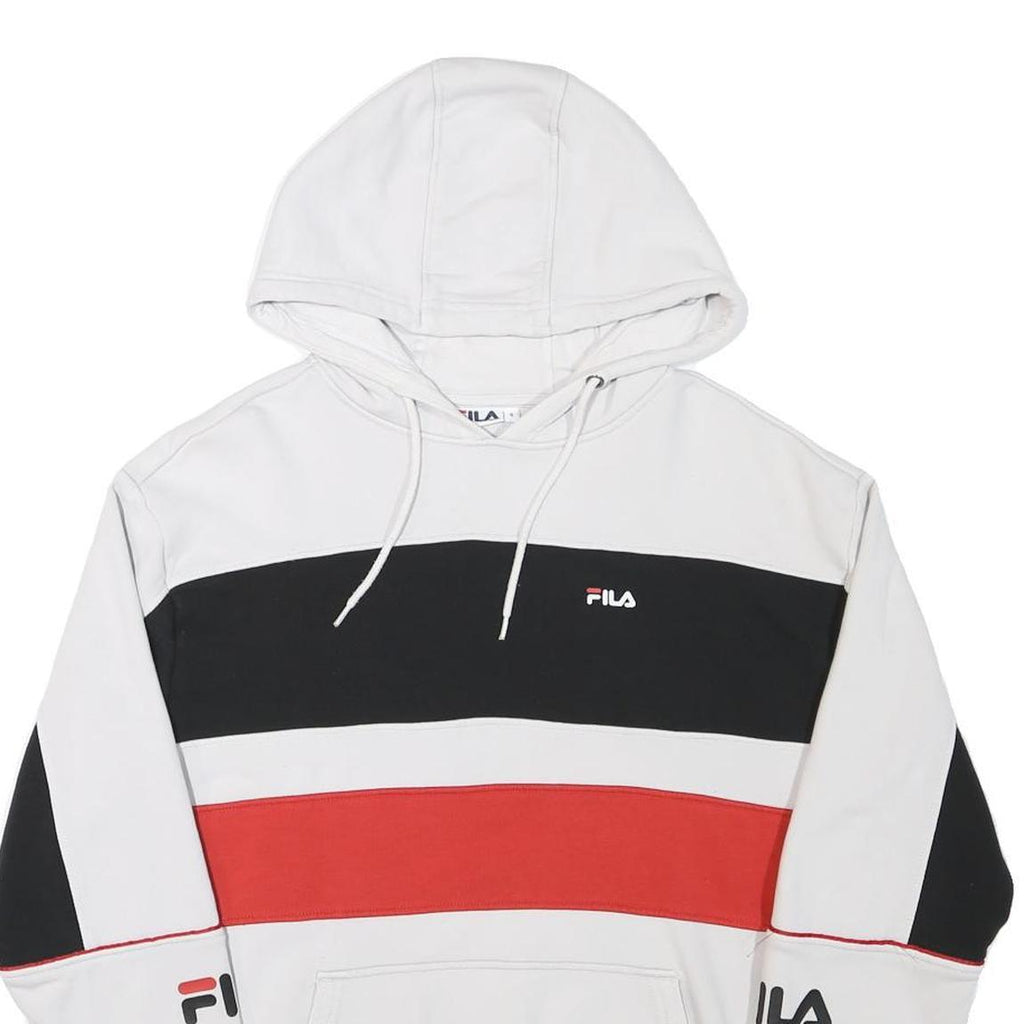 FILA Mens White Black & Red Colour Block Hoodie S Cotton Blend Casual Style